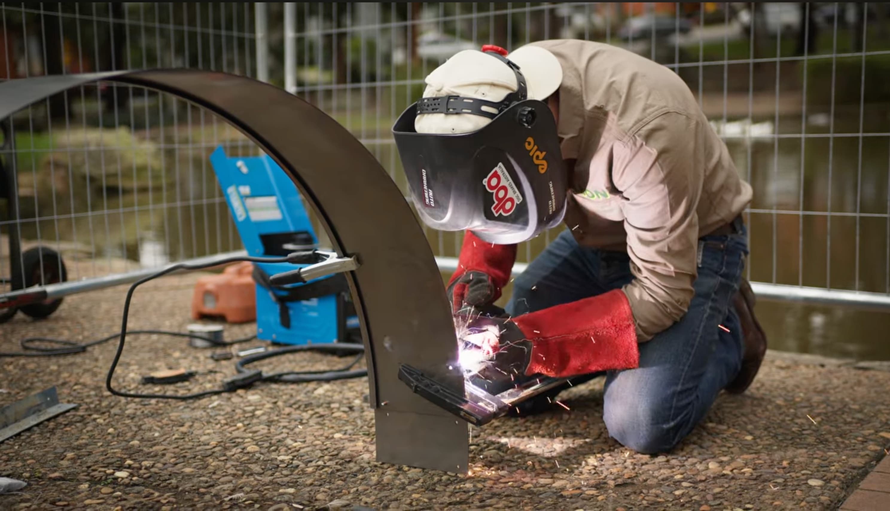 ALBON team welding during installation at Wiley Park